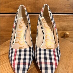 Sam Edelman Black and Red Plaid Heels